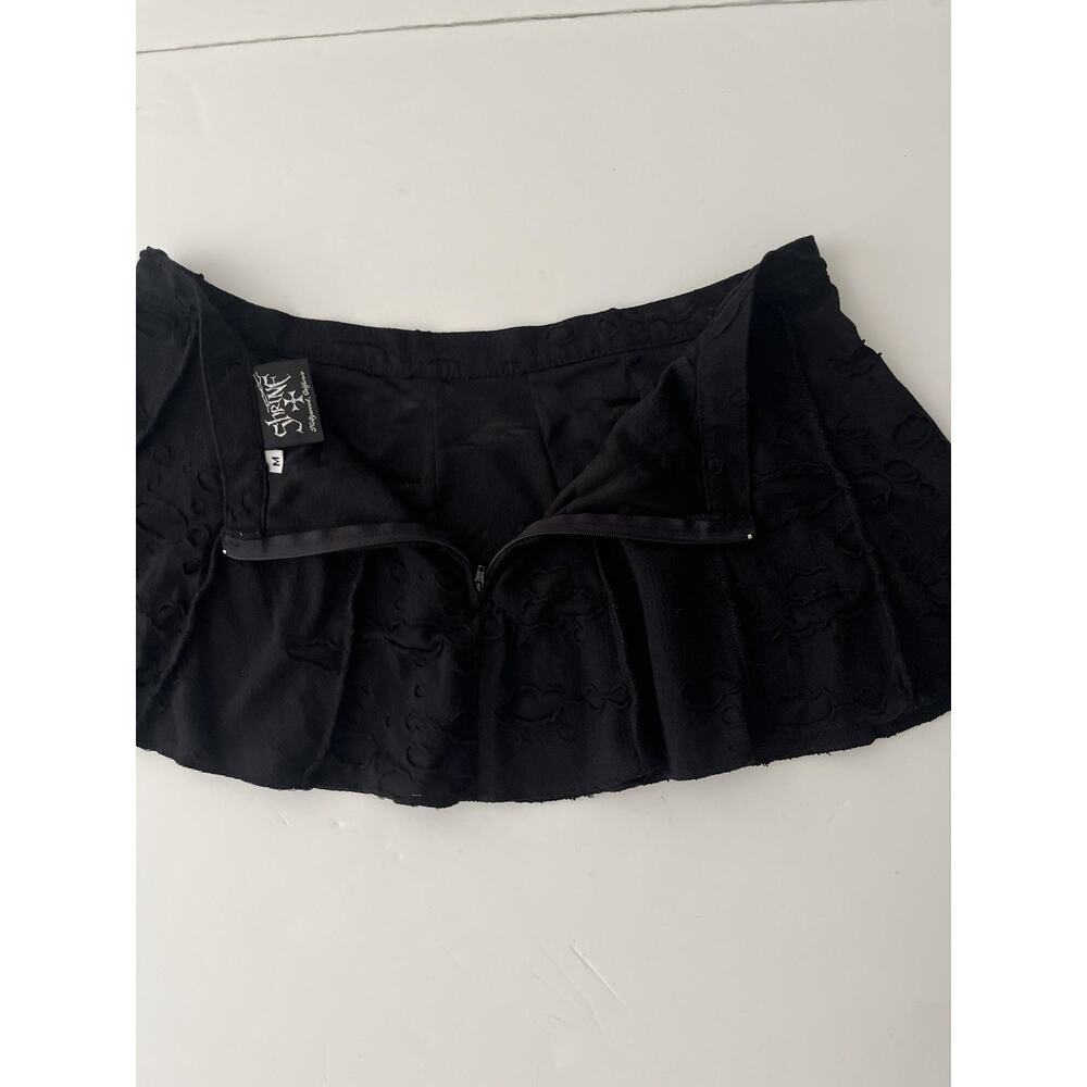 Shrine Skirt Women M Black Stretch Micro Mini Low Rise Burnout Goth Zip Back USA - Picture 7 of 7